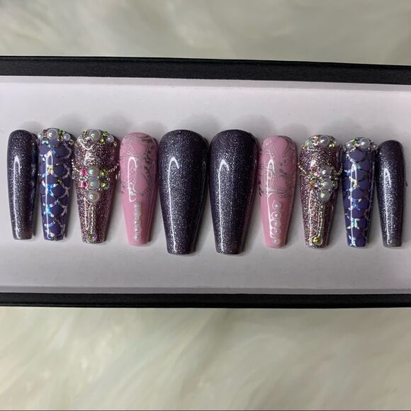 Purple Mermaid 🧜‍♀️💜 Custom Press On Nails | High Quality Nails | Handmade - Picture 2 of 15